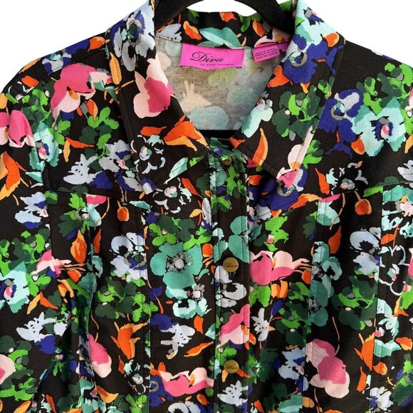 Diva By Dana Buchman Womens Cropped Dark Floral Stretch Long Sleeve Jacket L - Picture 7 of 10